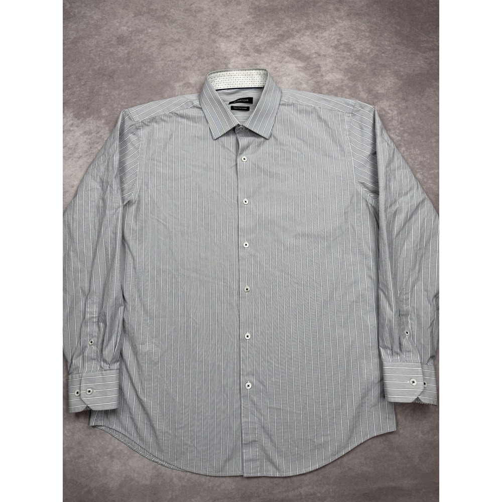 Bugatchi Shirt Mens 16.5 Navy Stripe Long‎ Sleeve Button Up Super Fine Cotton